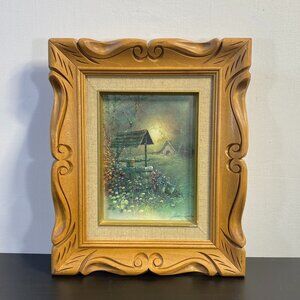 6 x 8 ANDRES ORPINAS Water Wishing Well Barn Print Wood Frame, Art Print, Vintag